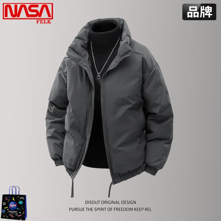 NASA潮牌立领棉衣男款冬季男士加厚防寒保暖宽松休闲纯色棉服外套