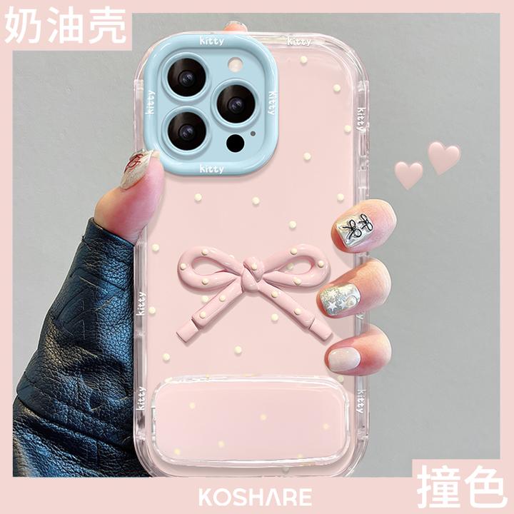 波点蝴蝶结支架适用苹果华为/vivo/oppo小米iPhone果冻奶油手机壳