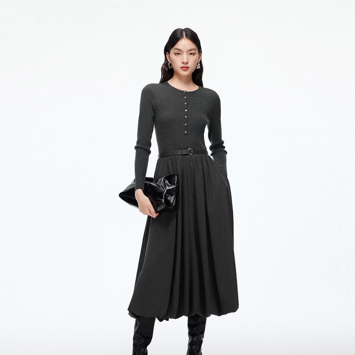 Vero Moda连衣裙2025秋冬新款含绵羊毛再生纤维素中长裙时尚百搭