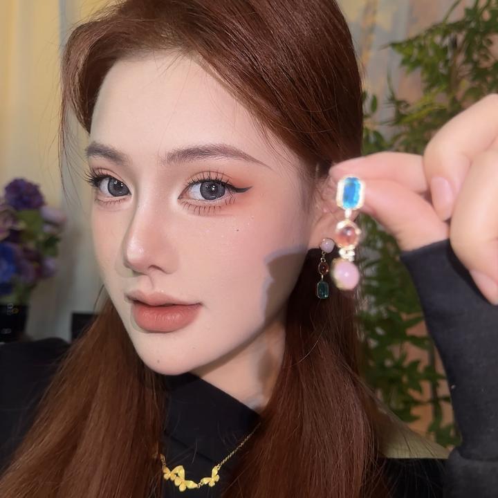 合金耳饰 不对称彩色耳环新款爆款时尚中古撞色耳钉小众设计