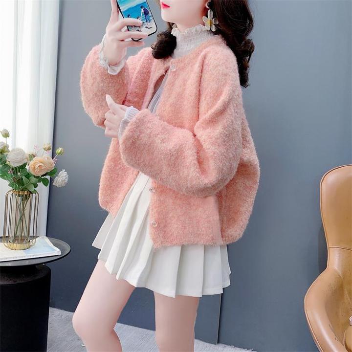 温柔风短款小个子花纱针织开衫女春季新款宽松百搭毛衣外套上衣潮