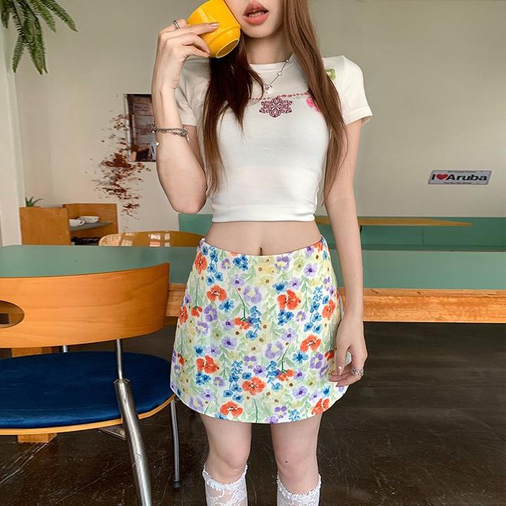 JWUW彩色碎花高腰包臀裙百搭显瘦a字裙夏季甜茶休闲半身裙短裙