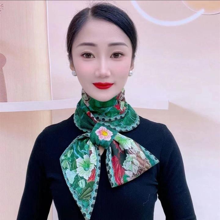 秋冬新款彩色花卉螺纹棉古韵耳朵巾围巾女士专用保暖装饰