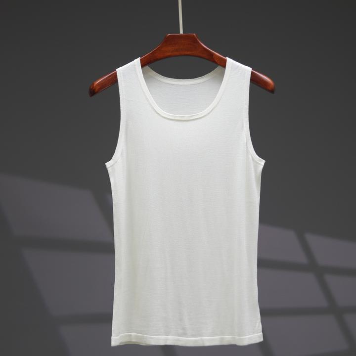 康赛妮A规纱线】100%精纺桑蚕丝无袖背心时尚凉感吊带坎肩男士防晒