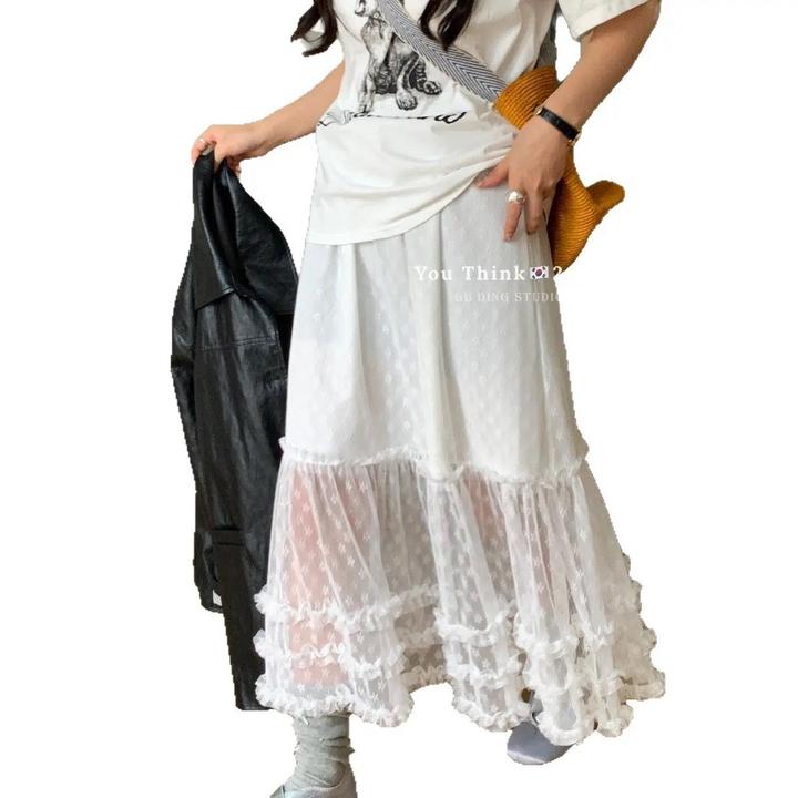 大码胖MM2025新款蕾丝花边设计感百搭半身裙