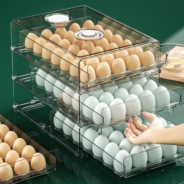 计时冰箱鸡蛋收纳盒抽屉式专用收纳托抽拉式盒子放鸡蛋保鲜大容量