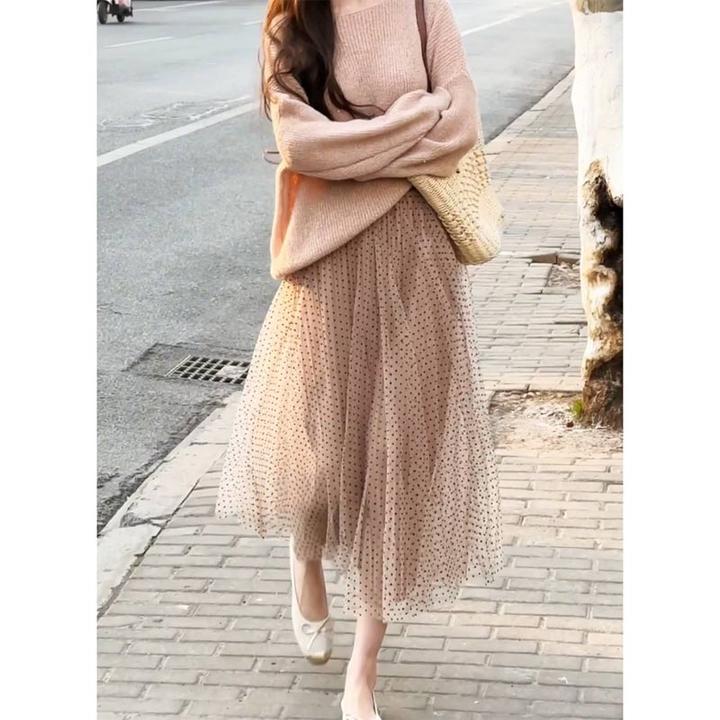 2025春秋季新款洋气休闲纯色套装女小个子设计感毛衣半身裙两件套