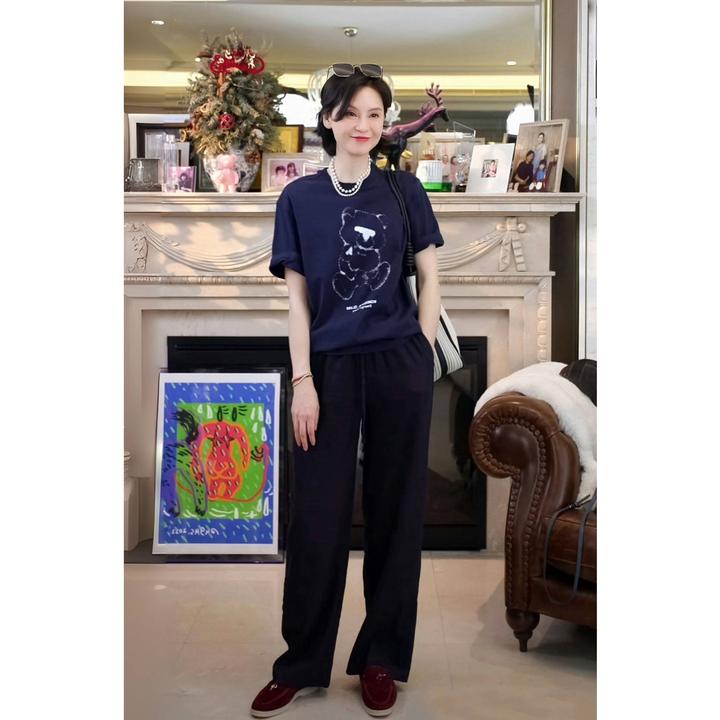 我是摩羯 晴空熊 100棉夏季宽松水墨印花小熊短袖T恤