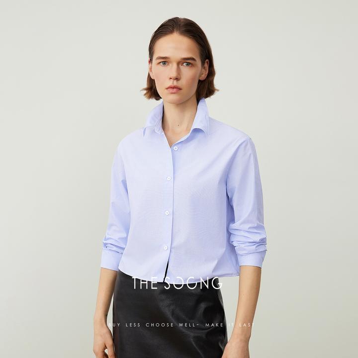 THESOONG|’简素主义‘极简风贝母扣抗皱方领休闲蓝色衬衫外套S6875