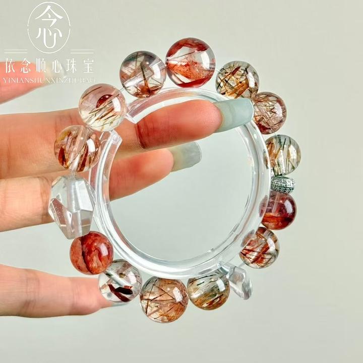 【赤芒超七】原创设计火系天然水晶手串超七水晶+红胶花+白水晶随形