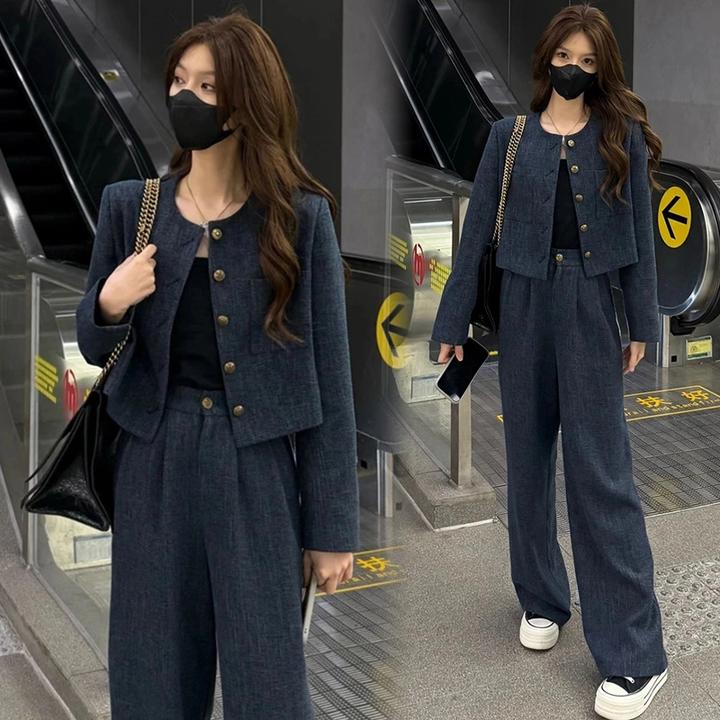 时尚套装女2025春季新款洋气显瘦小香风短外套阔腿裤减龄两件套潮