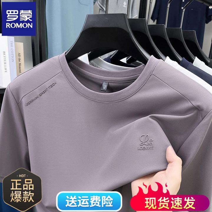 罗蒙男士夏季短袖t恤凉爽冰丝透气薄款轻奢痞帅高级感慵懒风男装