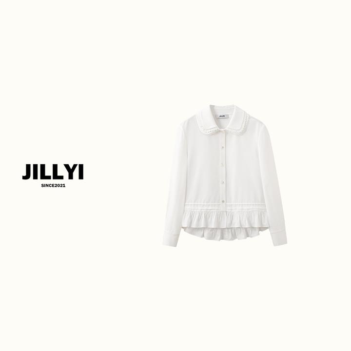jillyi【月下绮梦】白色波纹下摆公主气质百搭衬衫洋气时尚