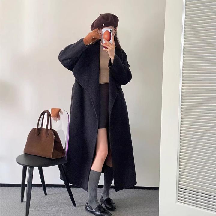 DUCURNO高端大翻领毛呢外套女冬季2026新款时尚气质宽松百搭大衣