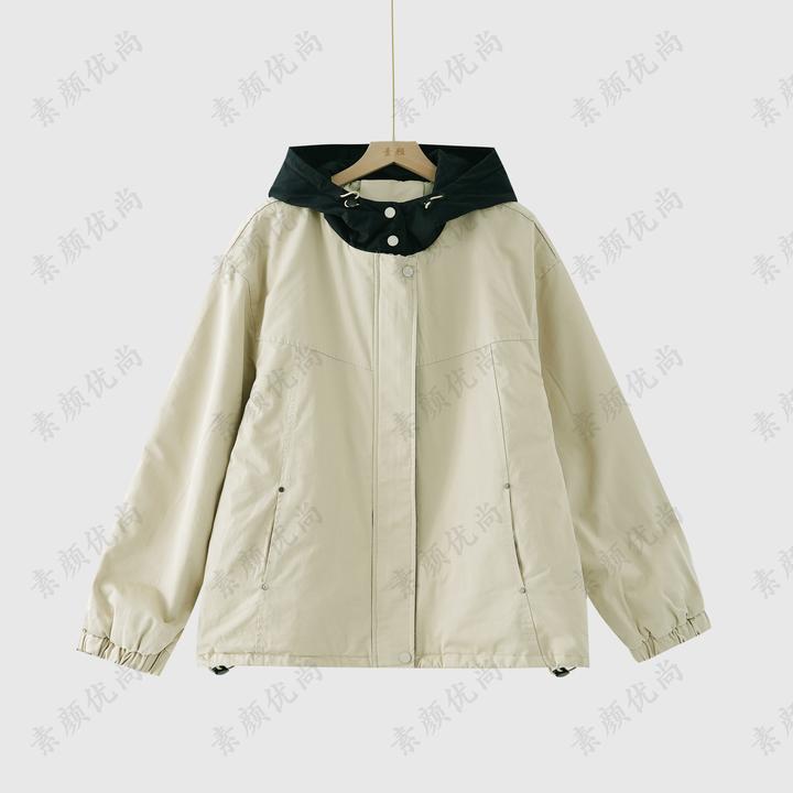 【素颜】2025秋冬新款百搭加厚保暖夹棉拼色连帽外套