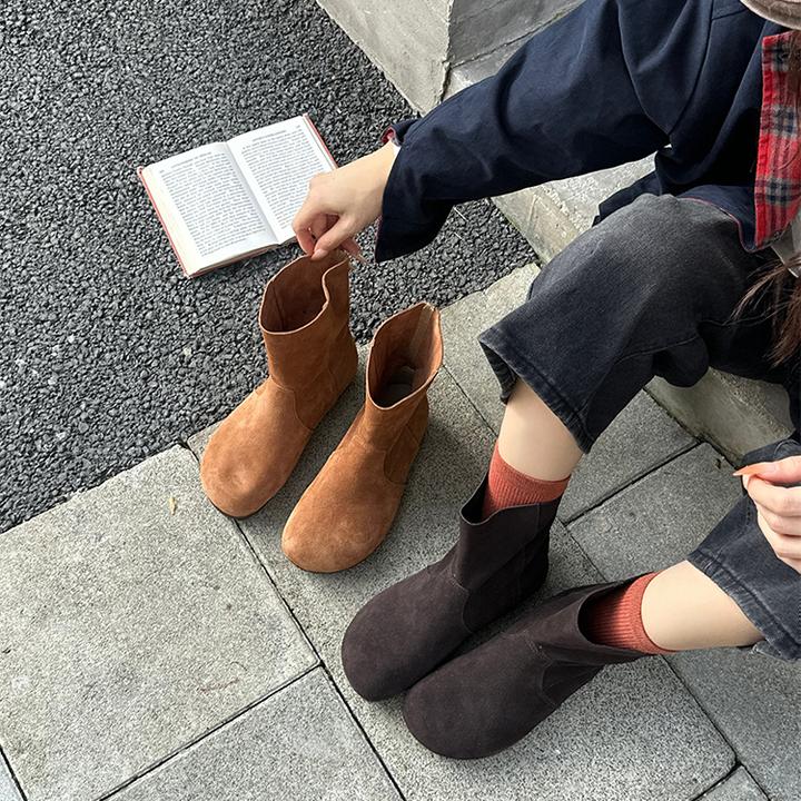真皮~小个子内增高勃肯短靴女2025秋冬款百搭宽松复古直筒马丁靴