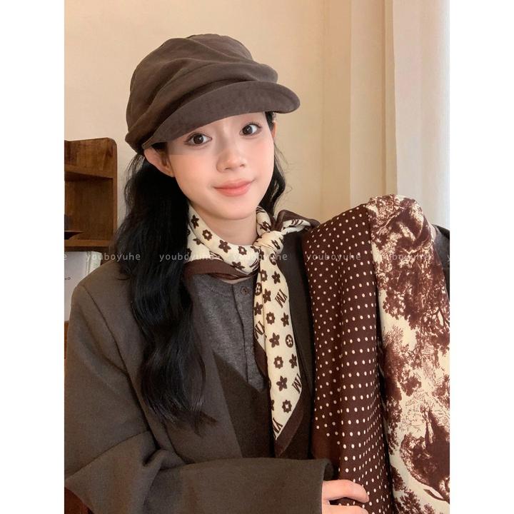 非金属布艺项链 美拉德咖色波点丝巾项链女款2025新款百搭毛衣链