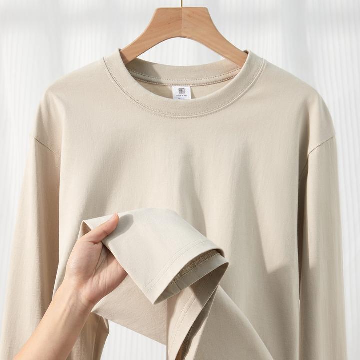 极衫【2件装】秋冬纯棉纯色打底衫长袖T恤重磅百搭圆领男女白色内搭