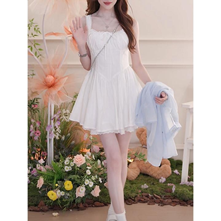 法式绑带连衣裙女生2025年夏季新款小个子时尚洋气设计感吊带裙子