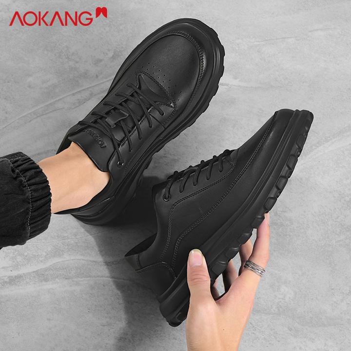 Aokang/奥康2025冬季男士时尚户外增高休闲板鞋黑色百搭男鞋保暖
