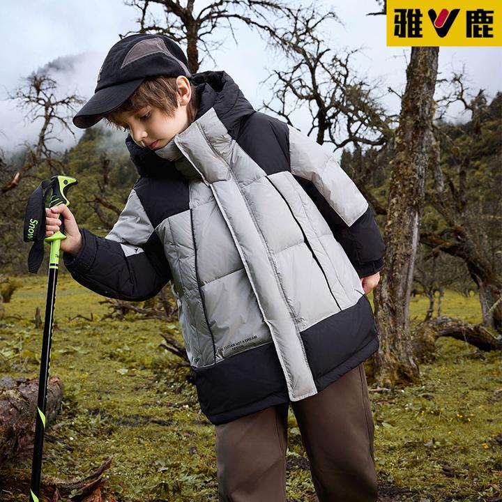 V/雅鹿2025新款儿童羽绒服男女中大童装加厚保暖冬装外套拼色潮