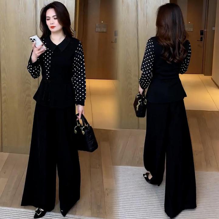 时尚减龄套装女2025春季新款洋气时髦显瘦拼接衬衣阔腿裤两件套潮