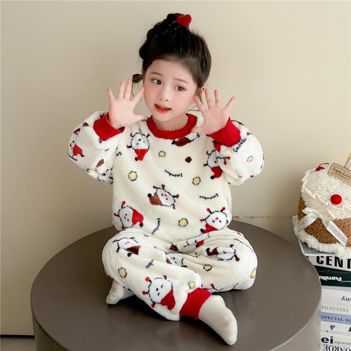 女童睡衣秋冬季珊瑚绒加厚法兰绒2025新款儿童家居服套装宝宝女孩