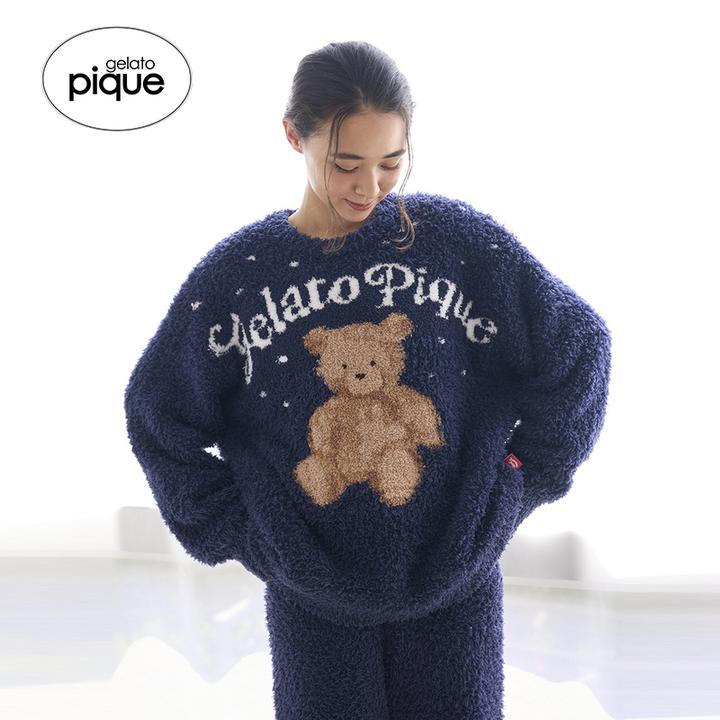 gelato pique25秋冬新品女套装半边绒小熊套头睡衣长裤PWNT255388
