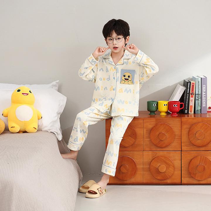 新款男童睡衣儿童春秋季棉涤薄款长袖套装中大童小男孩卡通家居服