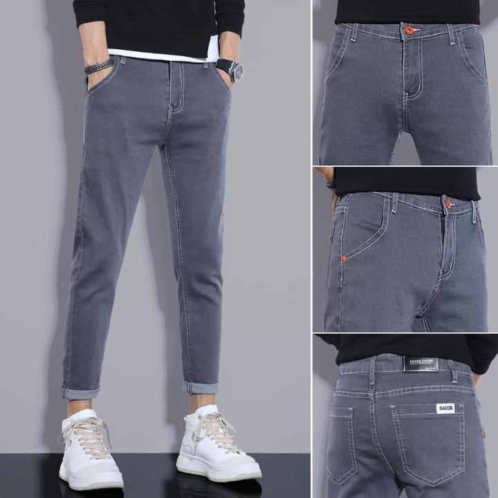 秋冬新款九分牛仔裤男士潮牌韩版潮流弹力百搭修身小脚休闲长裤子