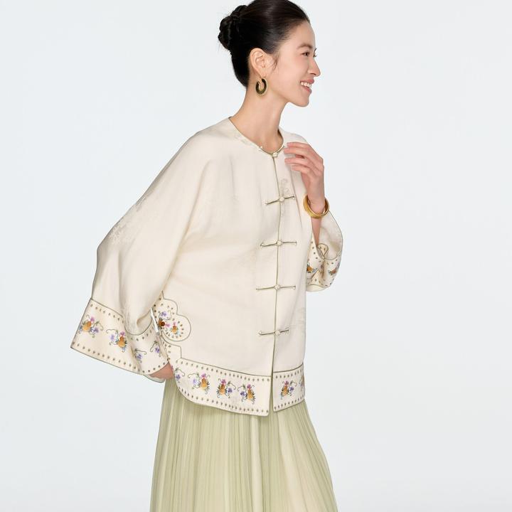 初见十三娘『山间晨雾』新中式国风手工高定圆领长袖日常春夏款上衣