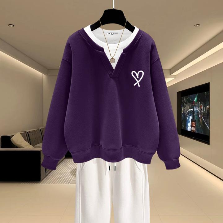 V领假两件卫衣女2025春秋冬新款加绒加厚宽松套头小个子短款上衣