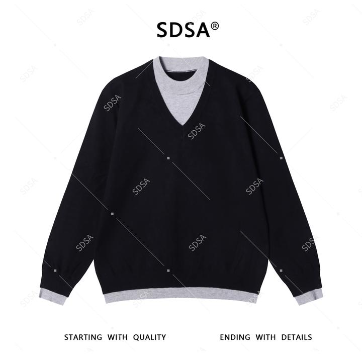 SDSA男士毛衣2025新款轻奢痞帅男装撞色假两件针织毛衣慵懒风男装