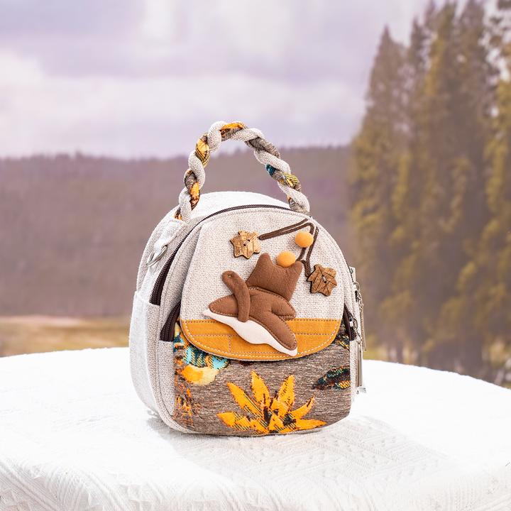 新款可爱拼布手提小圆包动物装饰文艺女斜挎单肩包原创迷你双肩包