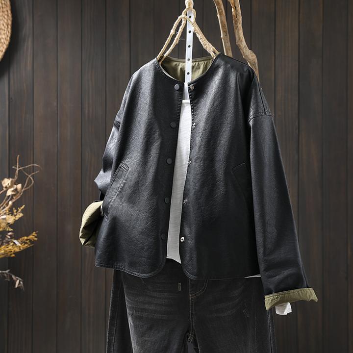 双面穿pu黑色皮衣外套女宽松洋气2025秋季新款个性休闲帅气机车服