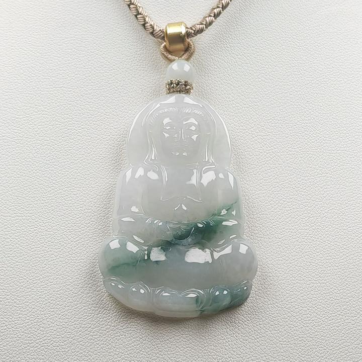 缅甸天然翡翠飘花正装保平观音吊坠糯冰种玉观音30-40男女款挂坠