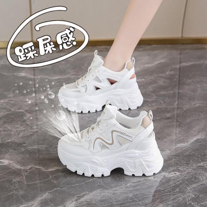 女鞋运动老爹凉鞋女夏季镂空薄款小个子增高小白鞋34码包头洞洞鞋
