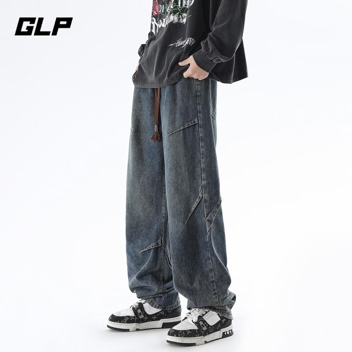 GLP美式潮牌宽松直筒牛仔裤男士春秋季水复古垂坠感阔腿裤