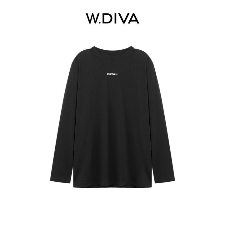 W.Diva【闲刻】cleanfit百搭圆领刺绣字母基础长袖棉T恤53T132930