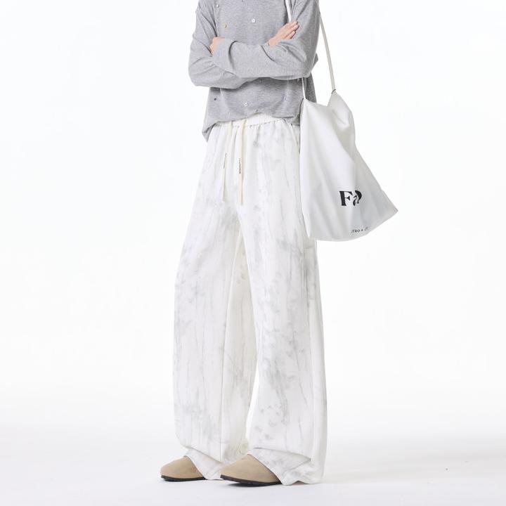 中国风水墨扎染重磅卫裤男加大码宽松直筒运动裤秋季宽松阔腿长裤