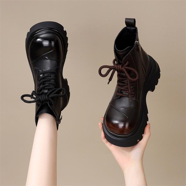 厚底增高英伦马丁靴女2025秋冬新款圆头复古显脚小轻便舒适机车靴