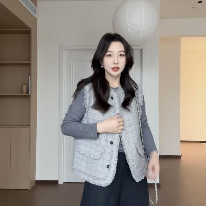 【枫糖奶油】羊毛气质小香风马甲时尚毛边设计感无袖上衣女