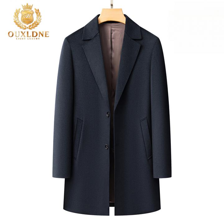 OUXLDNE 冬装新款男士毛呢大衣中老年爸爸装秋冬季中长款保暖外套