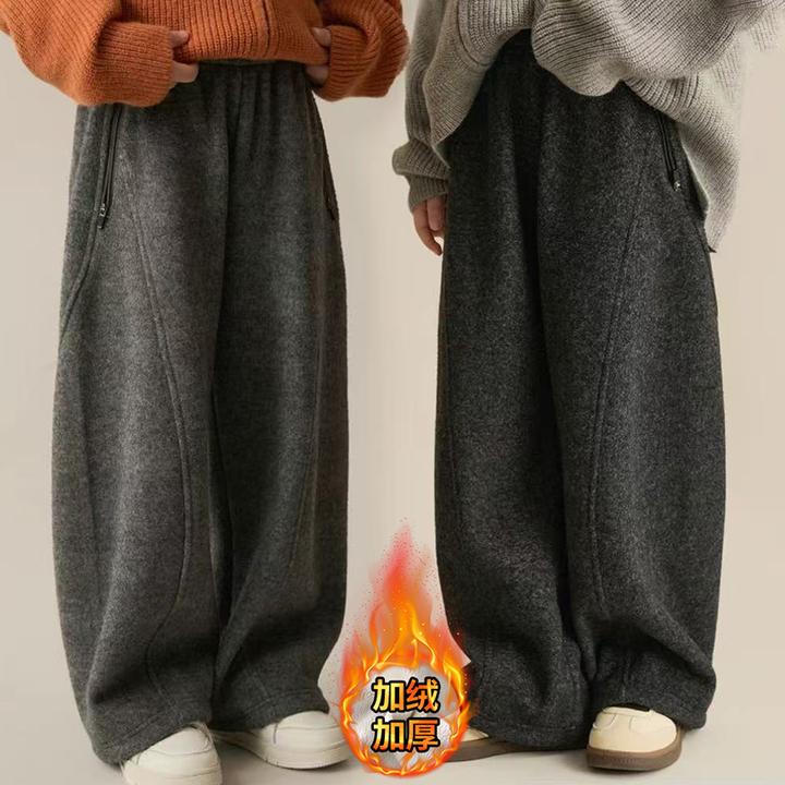 女童加绒裤子秋冬2025新款儿童加绒加厚一体绒弯刀裤女孩冬季长裤