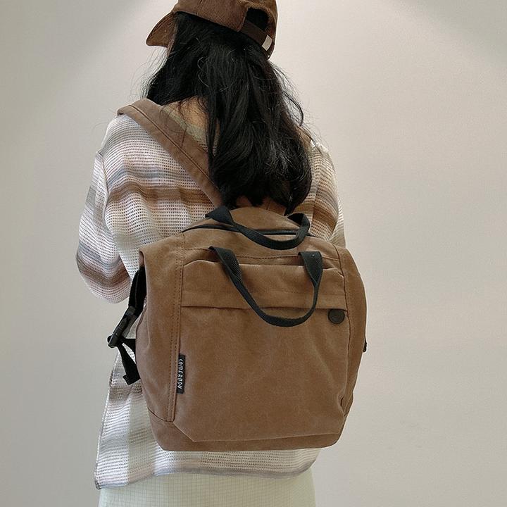 三色补丁山系帆布双肩包女2025雅丹风时尚简约百搭休闲旅行小背包