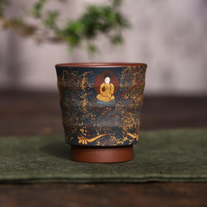 宜兴紫砂 | 九斋竹节粉浆杯  敦煌无相（蓝）紫砂主人杯