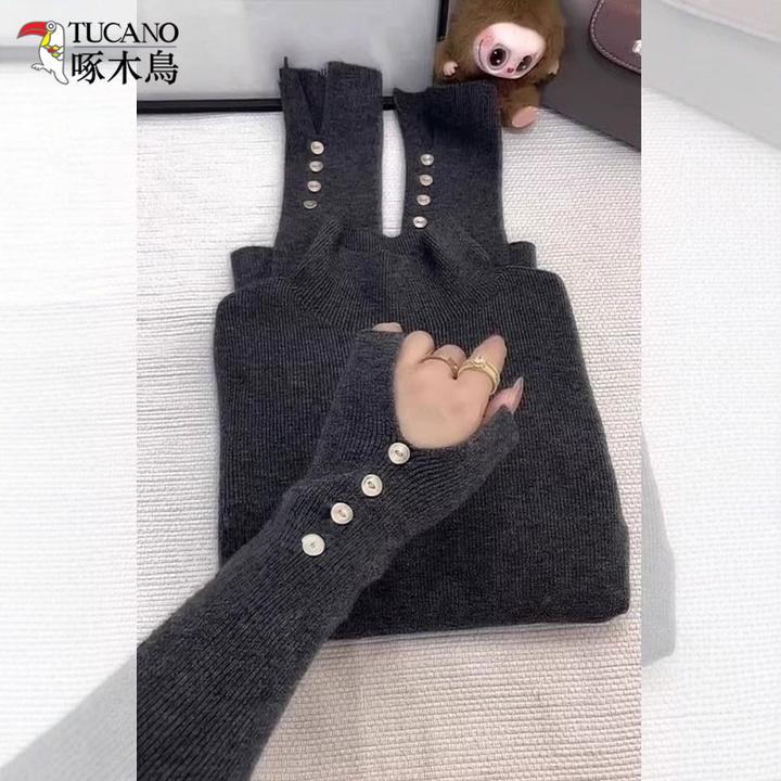 啄木鸟韩系半高领针织衫秋冬新款女春季时尚修身显瘦长袖百搭上衣