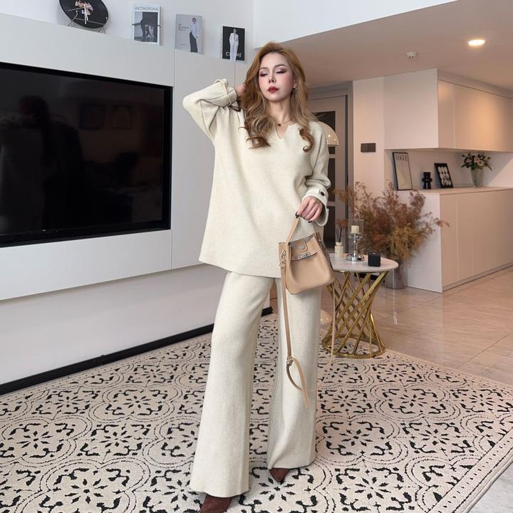 【Nunu定制】专属链接秋冬V领毛衣套头衫阔腿裤宽松显瘦两件套1338