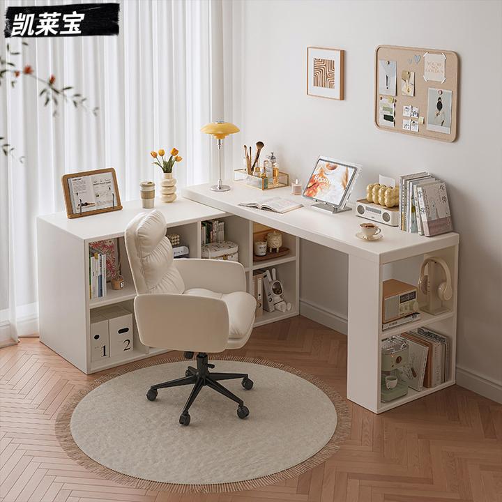 转角书桌卧室女生电脑桌l型书桌书柜一体拐角办公桌子工作台