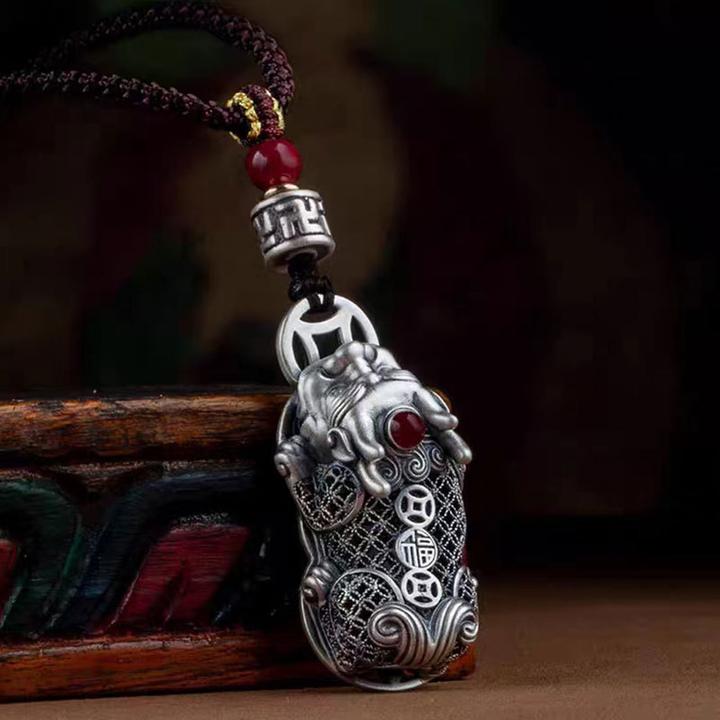 【圣道堂】银貔貅项链吊坠男女个性潮款高颜值汽车钥匙扣挂件中国风